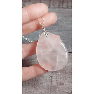 Large Rose Quartz Necklace Natural Stone Pendant 45mm